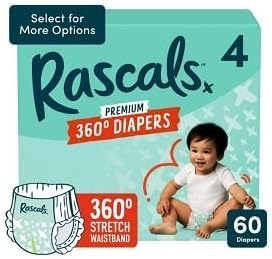 Rascal + Friends Premium 360 Absorbent Pull-On Diapers Comeloon, Size (4, 60, Count)