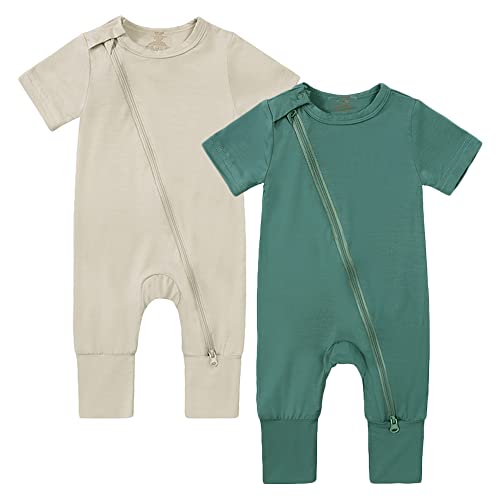 Image of Yookoom Baby 2 Pack Rayon of Bamboo Rompers Short Sleeve Zipper Footless Onepiece Jumpsuit Sleep 'N Play