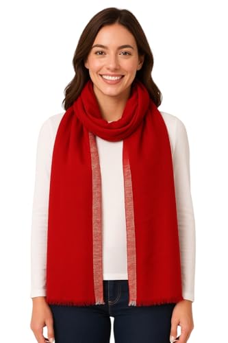 Lightweight Merino Spring Scarf for Women – Soft Breathable Wrap Shawl 70x180 cm – Red Fashion Accessory for Cool Evenings & Travel