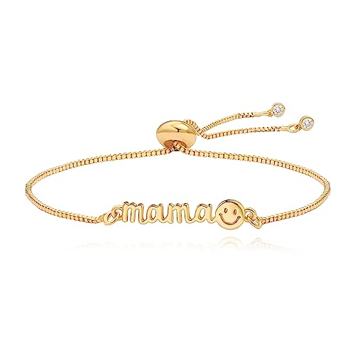 Sofybja Mama Smile Engraved Classic Tennis Bracelet 18K Gold Plated Link Chain Bracelet For Women Mother’s Day Jewelry Gifts #TOP22