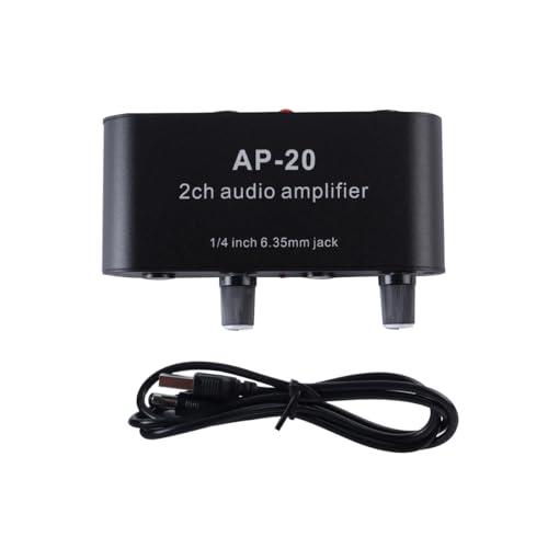 Ubric 2 Channel Sound Amplifier, Balanced 1/4 Inch 6.35mm Gain Independent Adjustment Sound Amplifier Preamplifier, Compatible with Instruments Microphones Amplifiers Preamplifiers