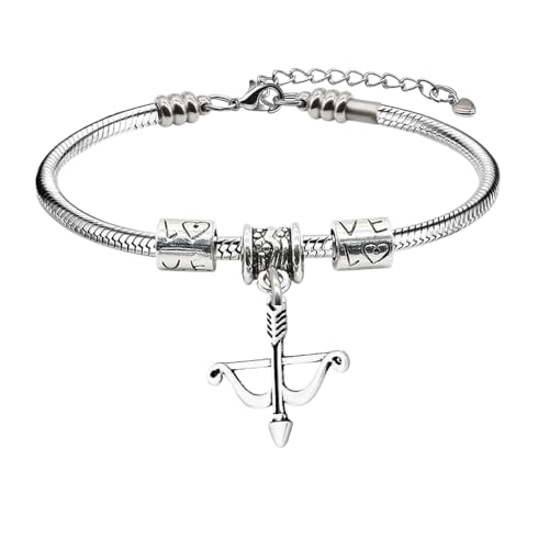 Sportybella Elegant Silver Plated Adjustable Archery Bracelet | Love Charm Snake Chain Bracelet with Archery Pendant | Best Jewelry Gift for Archery Players and Team