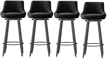 Stoolseating Counter Height Swivel Barstools Set of 4 for Kitchen Island, Modern Upholstered Chair Black Metal Base for Kitchen Island Home Bar,Black,65cm