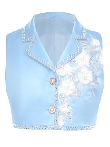 Sywiyi Girls Formal Suit Vest Crop Tops Lapel Button Down Flower Waistcoat Outerwear Jacket Dress Coat3