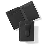Leatherology Black Onyx Men's Money Clip Card Holder Wallet with ID Window - Holds up to 10 bills, features non-magnetic metal money clip and thumb-slide ID window