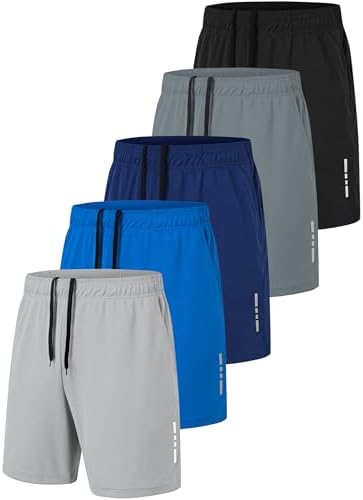 Men's Sport Gym Shorts Quick Dry Workout Running Activewear Basketball Shorts with Pockets 3/5 Pack