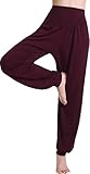 HOEREV Super weiche Modal Spandex Harem Yoga Pilates Hosen, Gr.-Medium,Dunkelrot