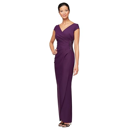 Image of Alex Evenings Women's Slimming Long Cap Sleeve Dress with Side Beaded Detail