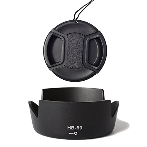 FANZR Pare-soleil HB-69 et bouchon d'objectif 52 mm compatible avec Nikon D5300 D5200 D3200 kit AF-S DX 18-55 mm F/3.5-5.6G VR II Noir