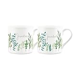 Purely Home Grandma & Grandad Mug Set - Ferns & Greenery Garden Themed Gifts for Grandparents Bone China Mugs Set of 2 - Tea/Coffee Hot Drinks Cups Present
