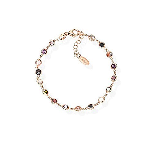 AMEN GIOIELLI Bracciale Gocce di Zirconi Multicolor in Argento Rosè Lunghezza di 16cm+3cm. BRGORM3