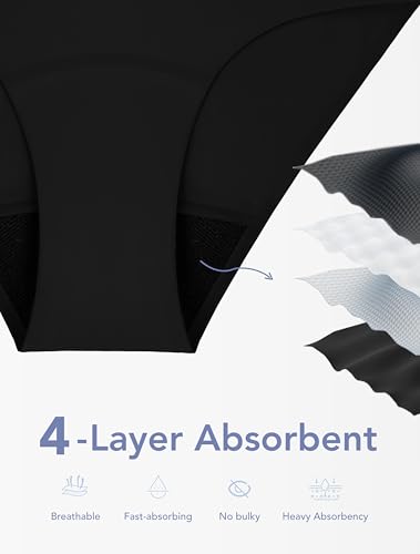 Image of TIICHOO Period Underwear for Women Seamless Leakproof Bikini Regular Absorbency Period Panties 5 Pack