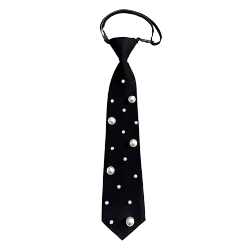 Ylucky Black Pre-tied Ties with Artificial Pearls Adjustable Uniform Neckties Elegant Neckwear for Party Prom Banquet Date (C)