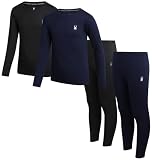 Spyder Kids Thermal Underwear Set - 4 Piece Moisture Wicking Insulated Base Layer - Breathable Long Johns for Boys and Girls, Size 16-18, Black/Navy