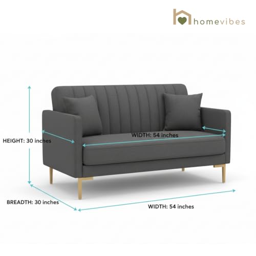 Image of 2 Seater Velum Fabric Sofa Set for Living Room, Modern Design with High Density Foam, Solid Wood Frame, Ergonomic Comfortable Seating for Home & Office (Dark Grey, 2 Seater) | Soft foam comfort, Strong wood frame