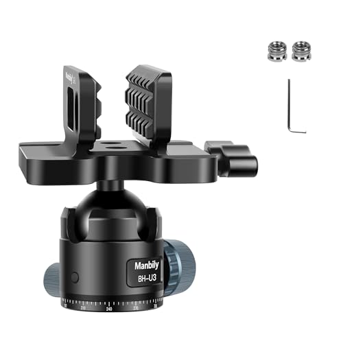 Manbily BH-U3 Ball Head with Clamp for Tripods, Monopods, Low Profile 44mm Diameter Tripod Head Saddle 360° Rotatable for Shooting, Max Load 20kg