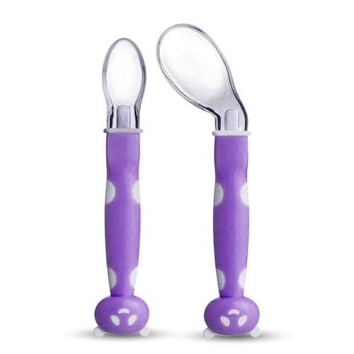 Luvlap Joy Star Baby Self Feeding Spoon Set, Soft Silicone Tip, BPA Free, 2 pcs, Magenta / White