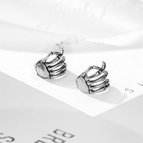 2 Pcs Gothic Clip On Ear Cuffs Earrings For Men Women Vintage Handmade Non-Piercing Silver Skeleton Punk Hip Hop Earrings (Silver) #TOP6