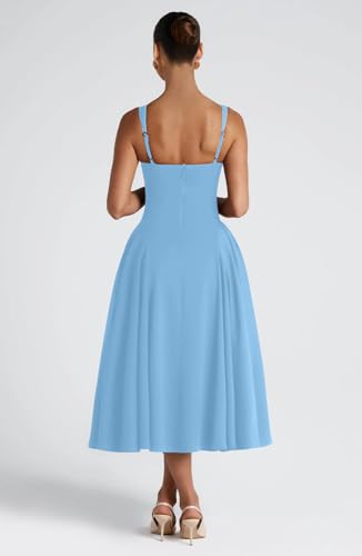Image of Memoriesea Women's Elegant Square Neck Swing A Line Wedding Evening Party Midi Dress