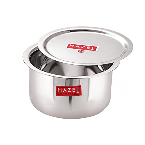 Image of HAZEL Stainless Steel Tope Patila with Lid | 1.8 Litre Heavy Gauge Flat Bottom Bhagona Dekchi | 19.5cm Boiling Vessel for Milk & Cooking