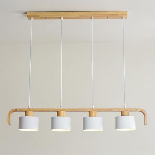 Nordic 4-Lights Cluster Light - Linear Wood Hanging Ceiling Lamp for Kitchen Island Dining Table C& Bar - E27 Chandelier Fixture(Gray)/White