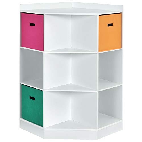 Image of HONEY JOY Kids Toy Storage Organizer, 9-Cubby Toy Bin Organization Storage Cabinet w/Display Shelf & 3 Removable Basket, Wooden Corner Storage Unit for Playroom, Kids Bedroom, Nursery Daycare(White)