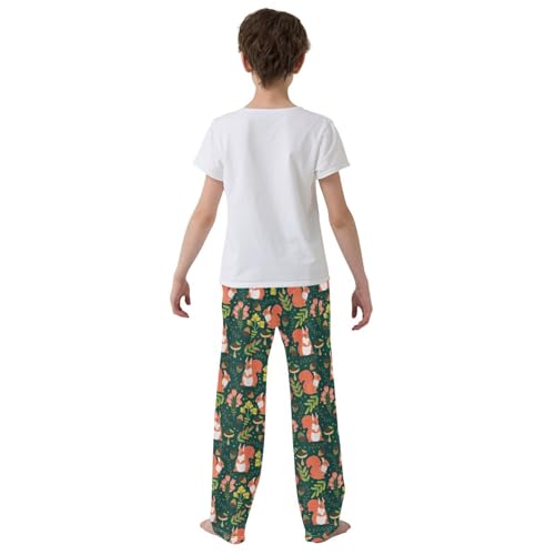 Squirrel Pine Cone Floral Boys Long Pants Soft Trousers Elastic Waist Kids Lounge Bottoms with Pockets S-XL3