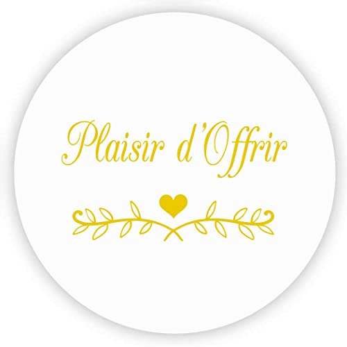 MameArt 100x 4cm Autocollants Plaisir d'Offrir Amour Coeur, Fait Main Stickers Étiquettes Dragées Mariage Anniversaire Ans Baptême Cadeaux Fête (Or), (1FR0404A) Cover