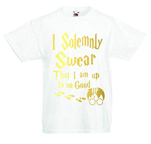 I Solemnly Swear That i Am Up to No Good T-Shirt - Harry Potter Inspired Wizard Magic Birthday Gift for Boys or Girls T Shirt Age 3-4 to Age 12-13 (Age 9-11, White)