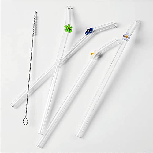Pajitas de vidrio con diseño, curva colorida resistente a las roturas, 8.2 x 8 mm con cepillo de limpieza Cover
