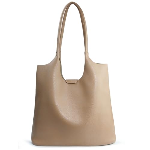 Soft Vegan Leather Tote Bag for Women Hobo Handbag Purse for Travel and Everyday (Nude)