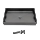 Black Vessel Sink Stainless Steel - Fulorni 24'x14' Bathroom Vessel Sink Gunmetal Black 16 Gauge Nano Titanium Plating Above Counter Rectangle Vanity Lavatory Bath Sink Basin