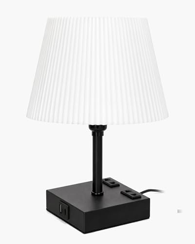 Image of Homesake Touch Table Lamp with USB A + Type C Charging Ports Dual AC Outlets, Touch Control, Medium Size, Bulb Included Night Stand, Bedside Desk Light Bedroom Living Room Office, (White Frill)