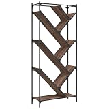 Libreria Rovere Marrone 79x30x180 cm Legno Multistrato Metallo | Design albero, piedini regolabili, fissaggio a parete incluso, supporto 60 kg