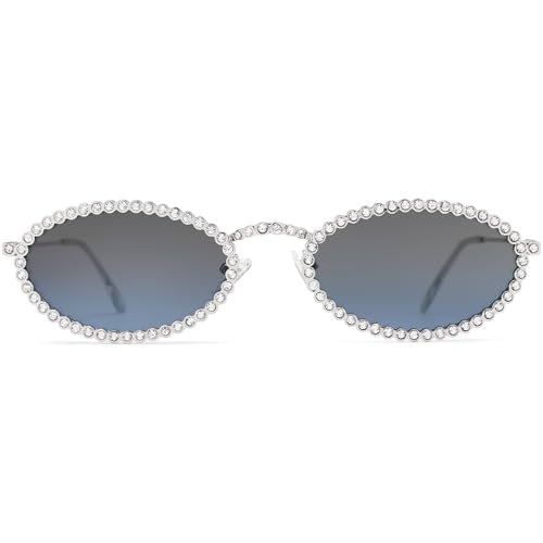 SOJOS Lunettes de Soleil Rétro Ovales en Métal pour Femmes, Style Années 90 Bling Disco avec...