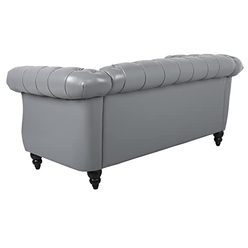 Image of LEVNARY Leather Sofa, Chesterfield Tufted Upholstered 2 Seater Couch, Modern Loveseat Couch Classic Furniture for Living Room Bedroom (Gray)
