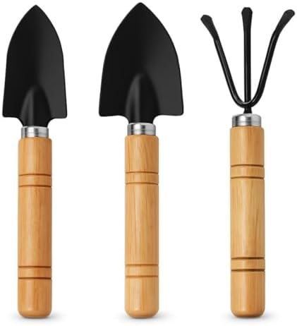 Kit Ferramentas de Jardinagem 3 Peças com Cabo de Madeira – Pá Pr...