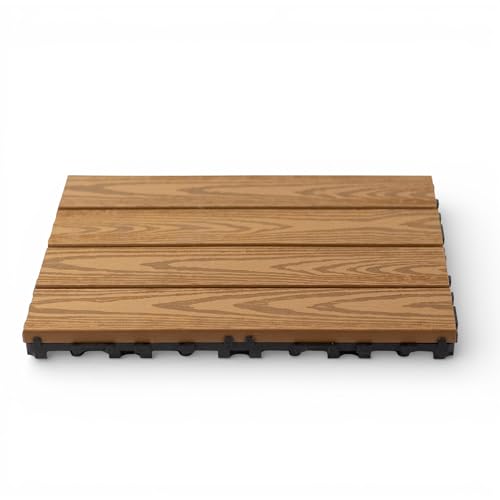 Losetas de Plástico para Jardín con Base Drenante, Efecto Madera, 29x29 cm, Pack de 12 Unidades, Sistema Click Encastrable, para Terraza Exterior y Patio