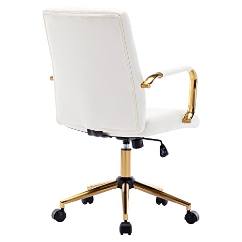 Duhome Pu Leather Home Office Desk Chairs, Modern Gold Task Chair With Wheels For Office, Swivel Adjustable Computer Chair With Armrest And Gold Base White #TOP5