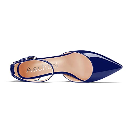 Image of Aachcol Women Kitten Low Heel Ankle Strap Pumps Pointed Toe Sandals Dress Shoes Party Office Wedding 1.5 Inch