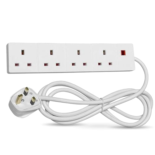 STATUS 4 Way Socket Extension Lead 4m Cable with Neon Power Indicator 13A Multi-Plug Strip for Home or Office Wall Mountable White (S4W4MS6)