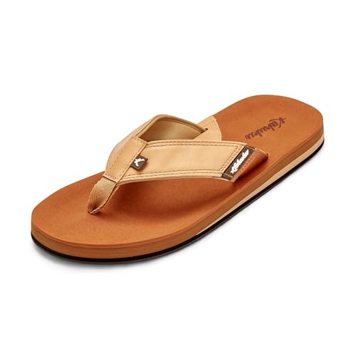 Kahuku Slaps Men's Flip-Flops with Soft Cotton Toe Post, Supersoft Footbed and Arch Support - Guaranteed Comfort - Tan - UK 12