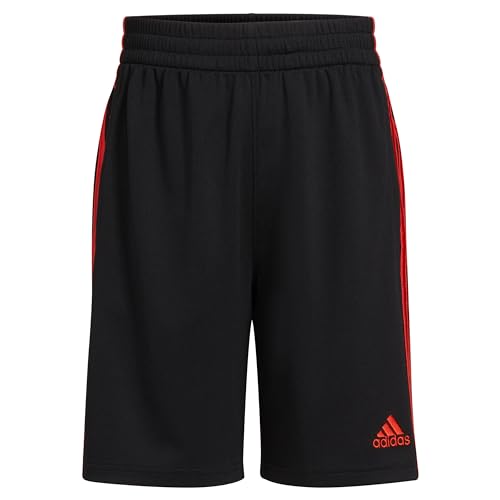 adidas Boys' Active Sports Athletic Mesh Shorts, Black/Red, M (10/12)