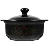 GAROZATION Olla de Cerámica para Estofado 16L Tapa Negra Resistente a Altas Temperaturas Cazuela de Barro para Sopa y Arroz Adecuado para Cocina Doméstica y Gas Uso para 1-2 Personas