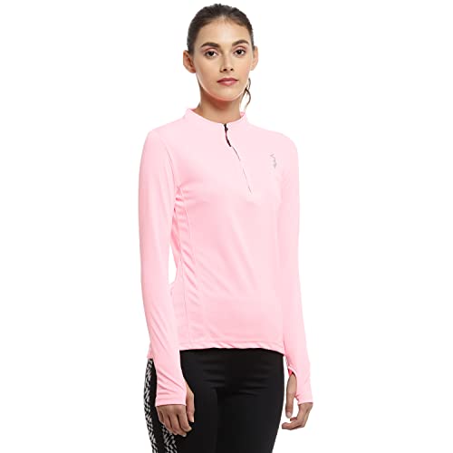 Image of PINACOLADA Women's Midnight Black Basic Activewear T-Shirt for Casual Wear | Mock Neck | Long Sleeve | Half-Zipper Closure | Polyester Jersey T-Shirt Crafted with Comfort Fit for Everyday Wear