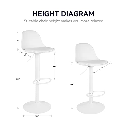 Miereirl Bar Stools Set Of 2 Morden Height Counter Bar Stools With Polypropylene Back And Leather Seat，Swivel Adjustable Stool Chair For Home Kitchen Island-White #TOP1