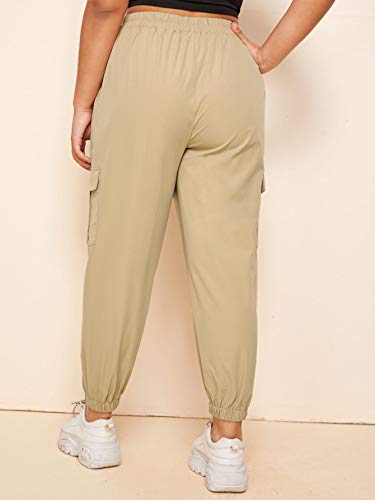 Sweatyrocks Women's Plus Size Elastic Waist Running Jogger Cargo Pants With Pockets Khaki 2Xl #TOP1