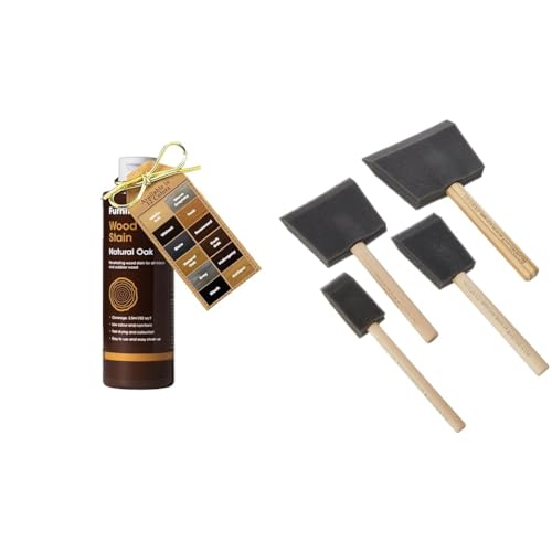 Furniture Clinic Wood Stain (Natural Oak) – Fast Drying, Highly Concentrated, and Easy-to-Apply Wood & Rustins Poly Foam Brushes - Professional Grade Paint Applicators for Smooth Finishes