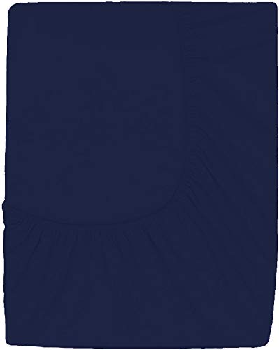 Image of Sweet Dream's 750 Collection Egyptian Cotton Fitted Bedsheet 4 to 12 Inch Matress 15 inch Drop Extra King Size Bed (78x84) Inches (6.5 by 7) Feet + 2 Pillow Covers (18x28), Navy Blue