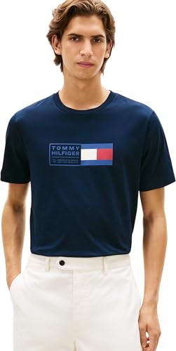 Tommy Hilfiger Maglietta da Uomo con Scritta Love Text Box MW0MW42366 S/S, Blu, XL